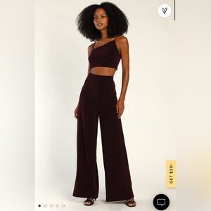 NWT LuLus Sparkle with Merriment Black and Magenta Two-Piece Jumpsuit XL